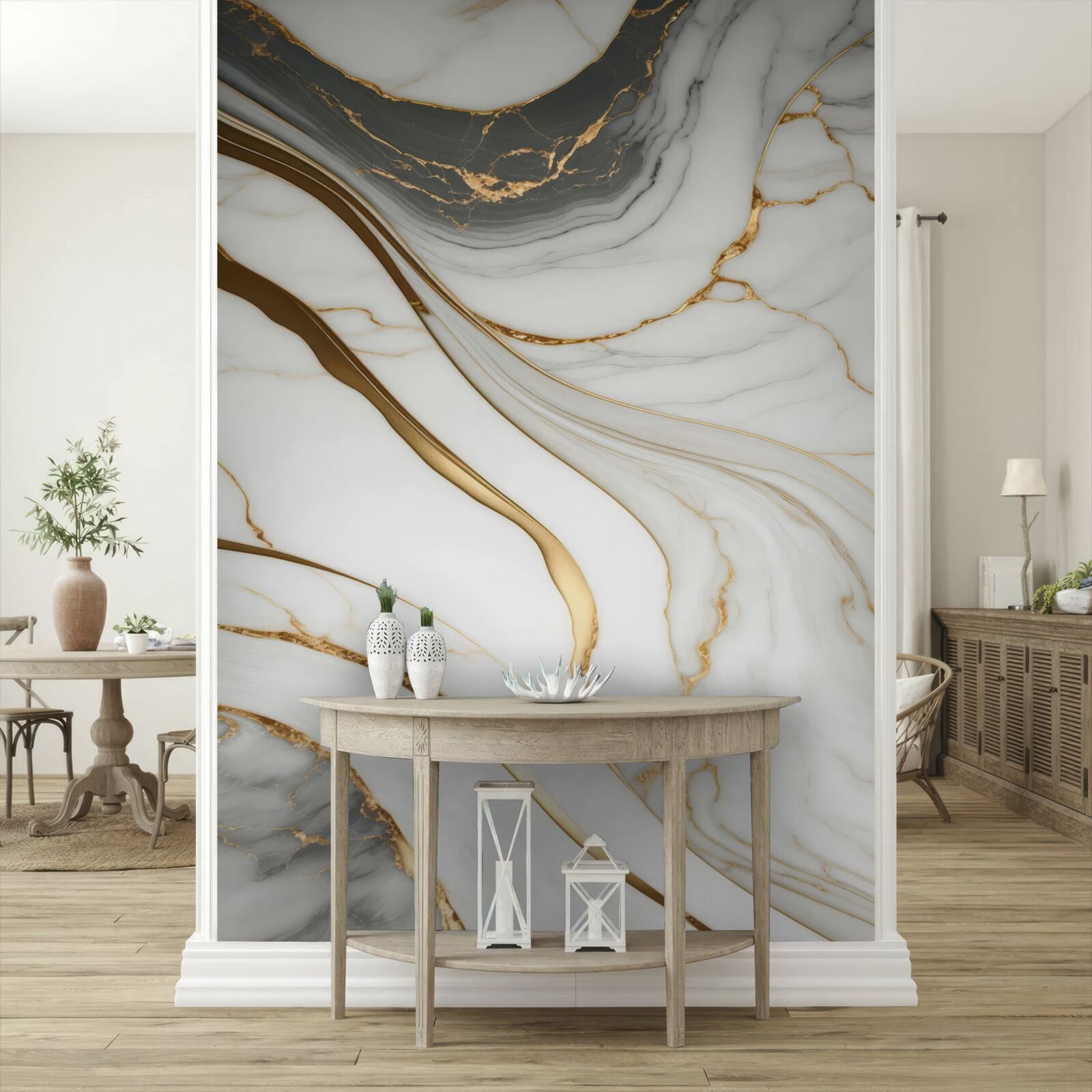 Papier peint marbre gris avec des tons dorés