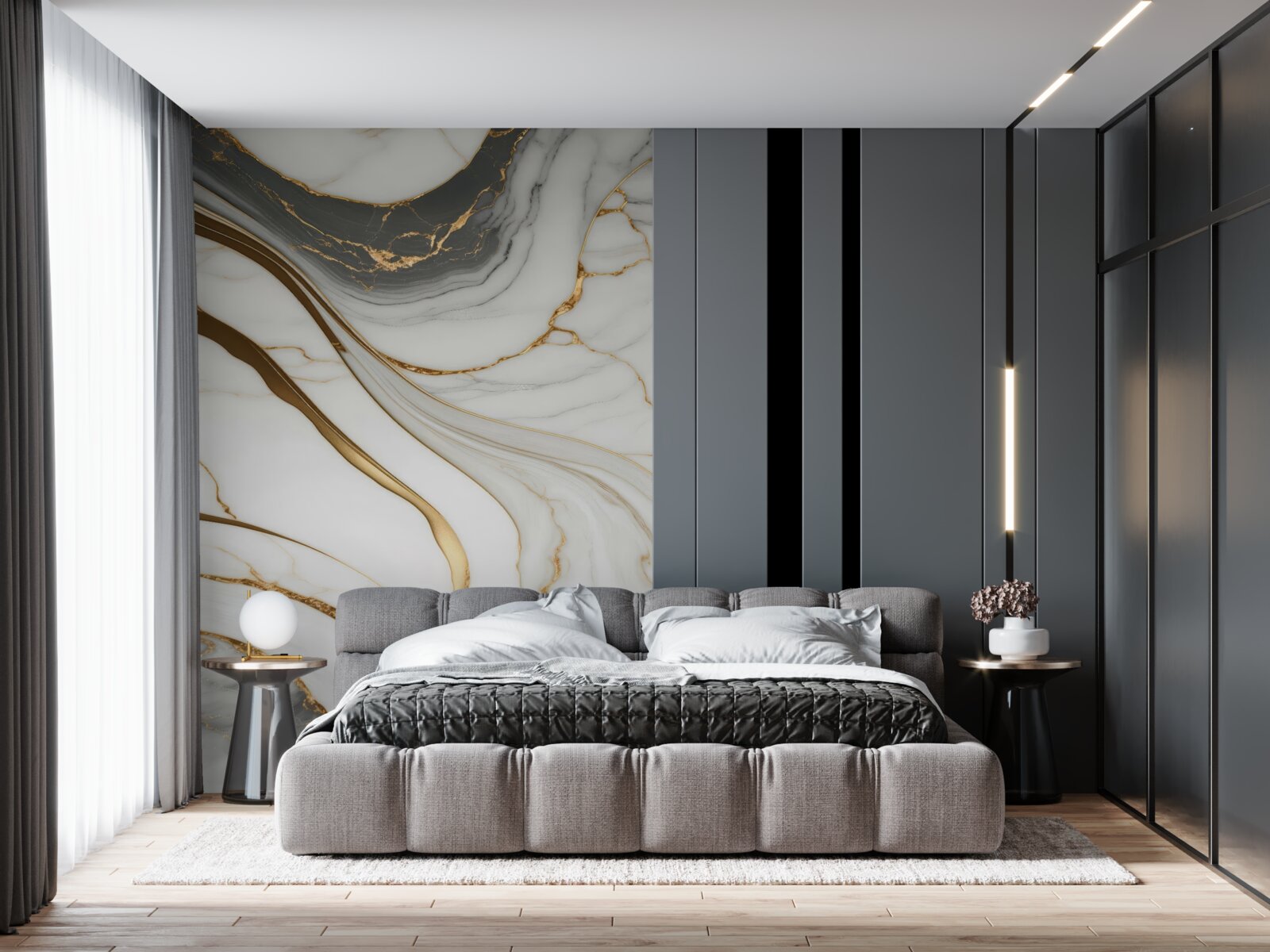 Papier peint marbre gris avec des tons dorés