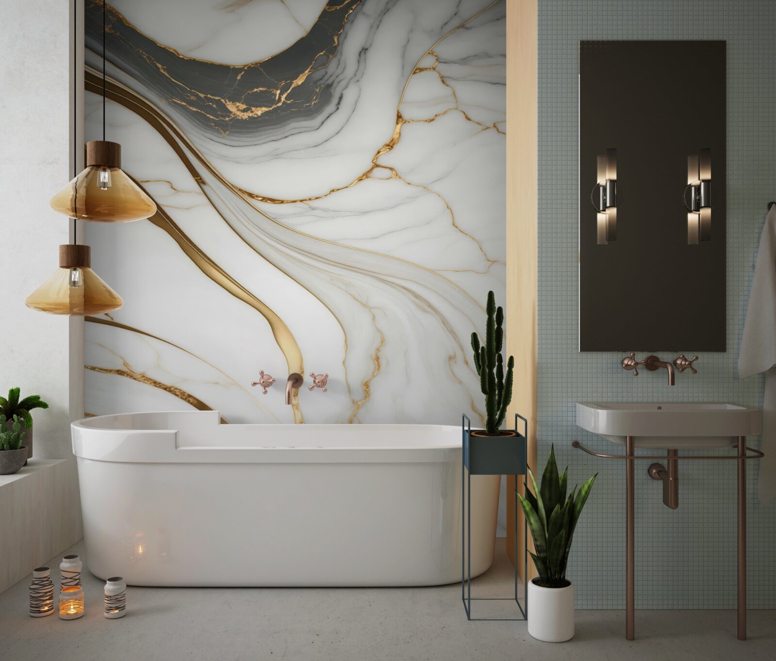 Papier peint marbre gris avec des tons dorés