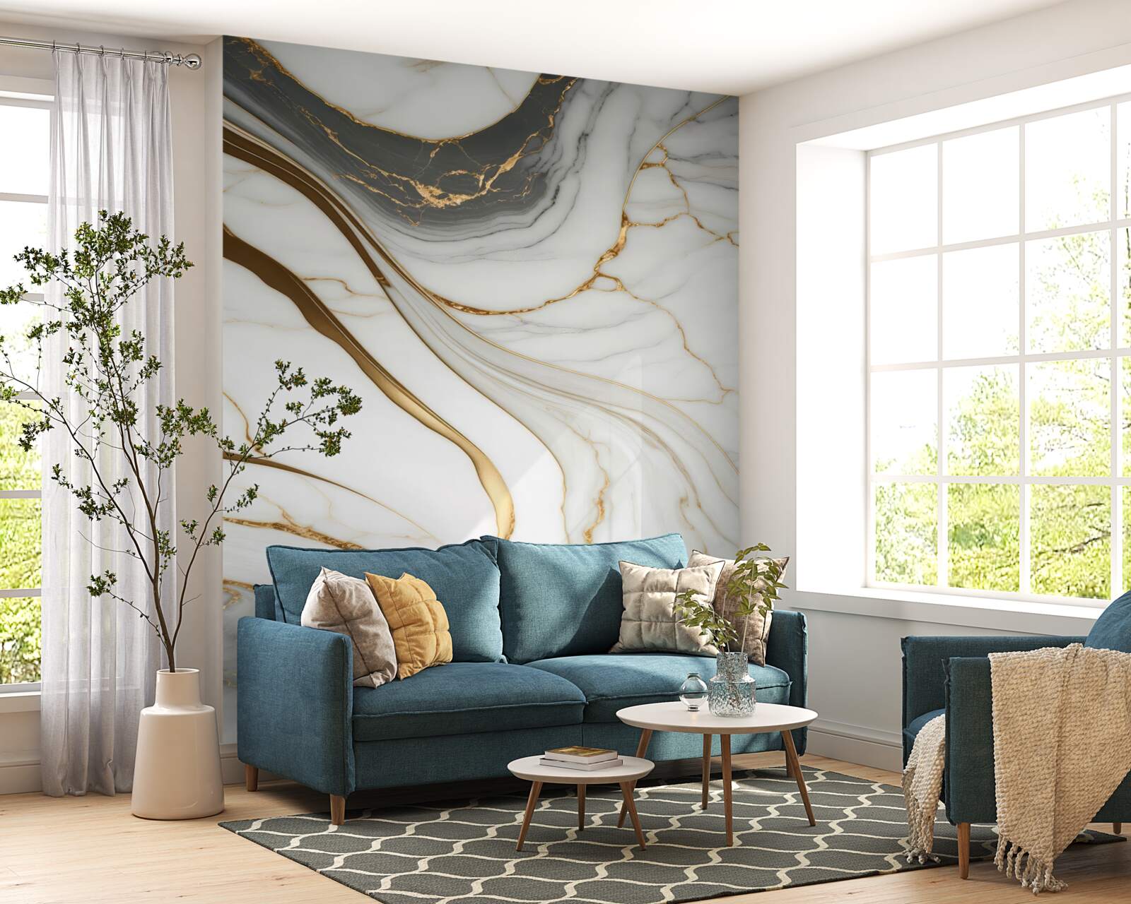 Papier peint marbre gris avec des tons dorés