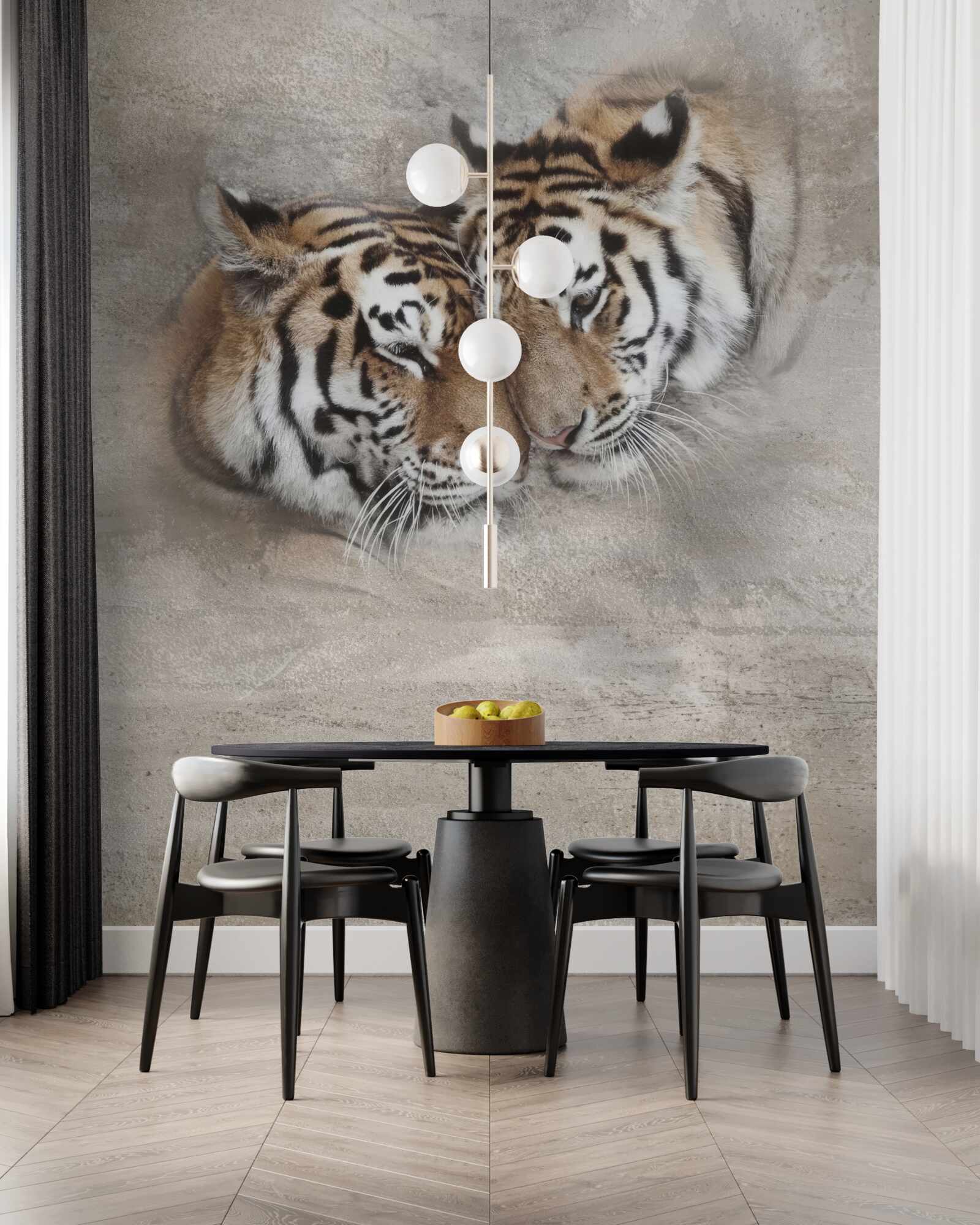 Papier peint deux tigres s'accrochent l'un à l'autre