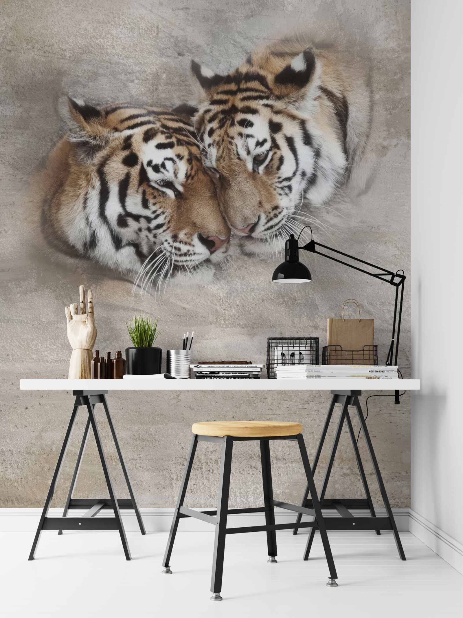 Papier peint deux tigres s'accrochent l'un à l'autre