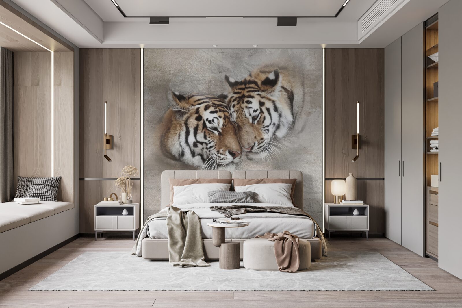 Papier peint deux tigres s'accrochent l'un à l'autre