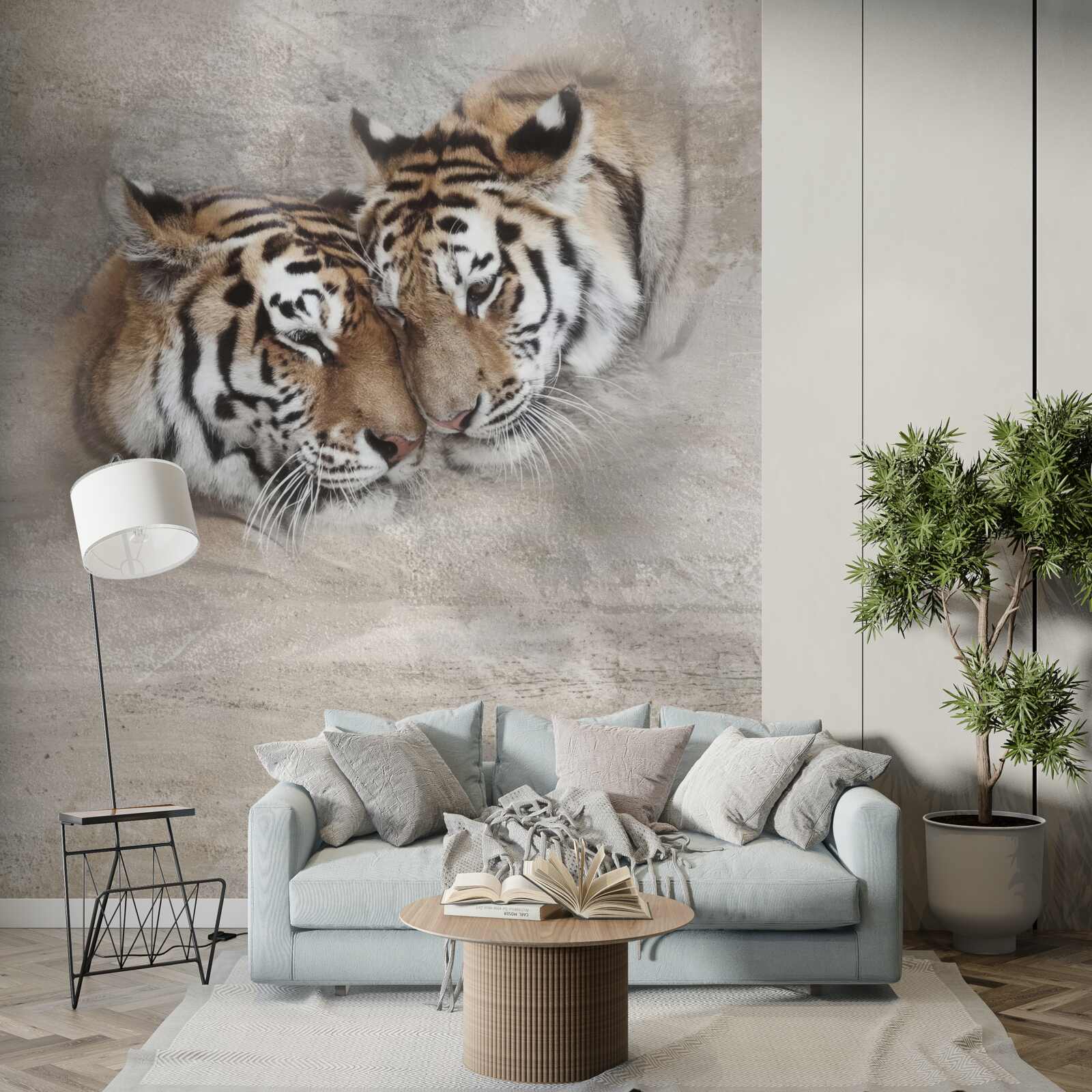 Papier peint deux tigres s'accrochent l'un à l'autre