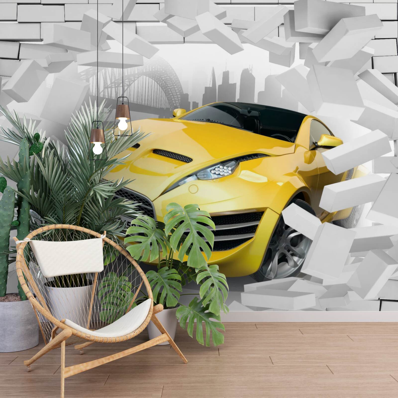 Papier peint Voiture de sport jaune