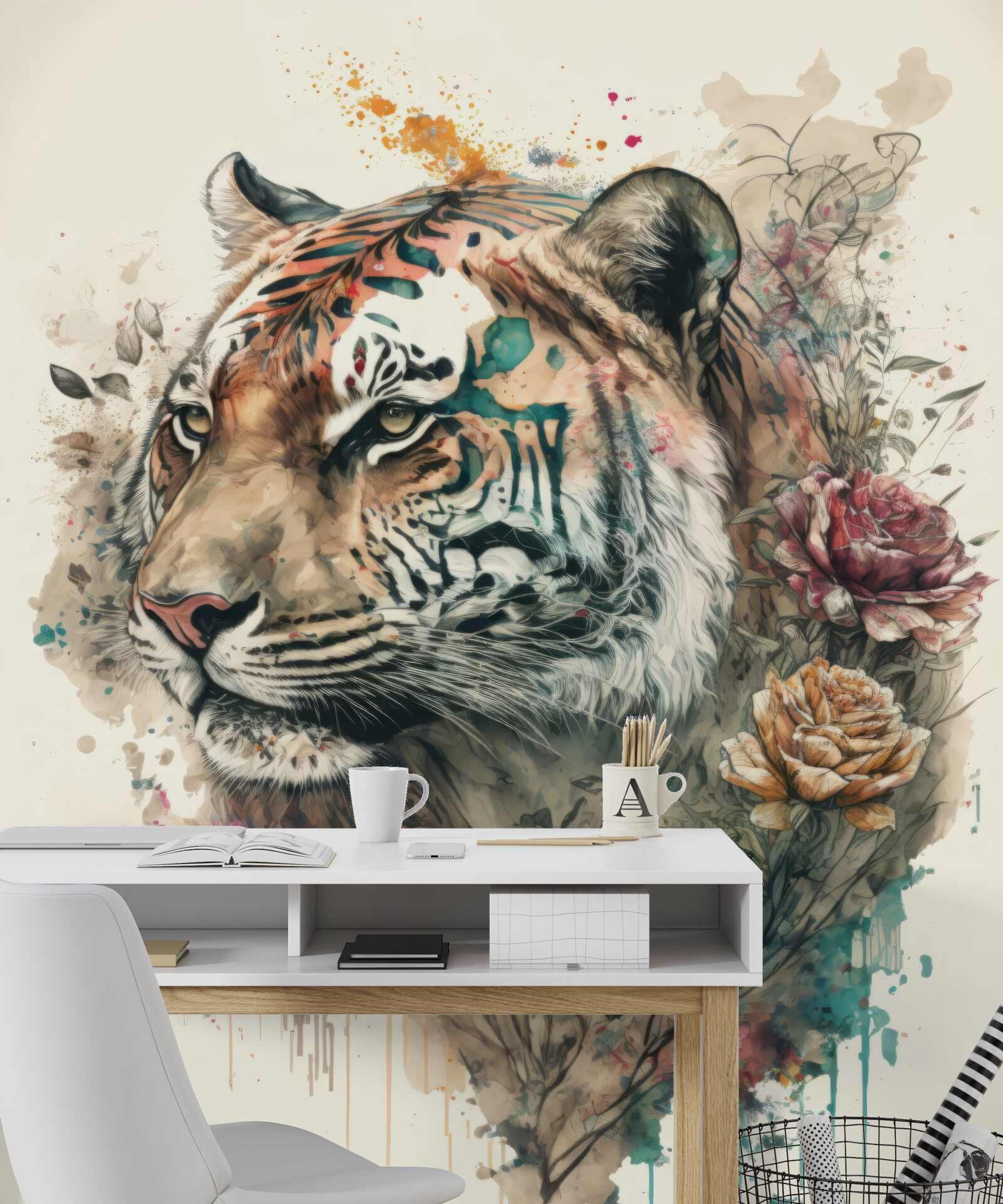 Papier peint tigre parmi les fleurs