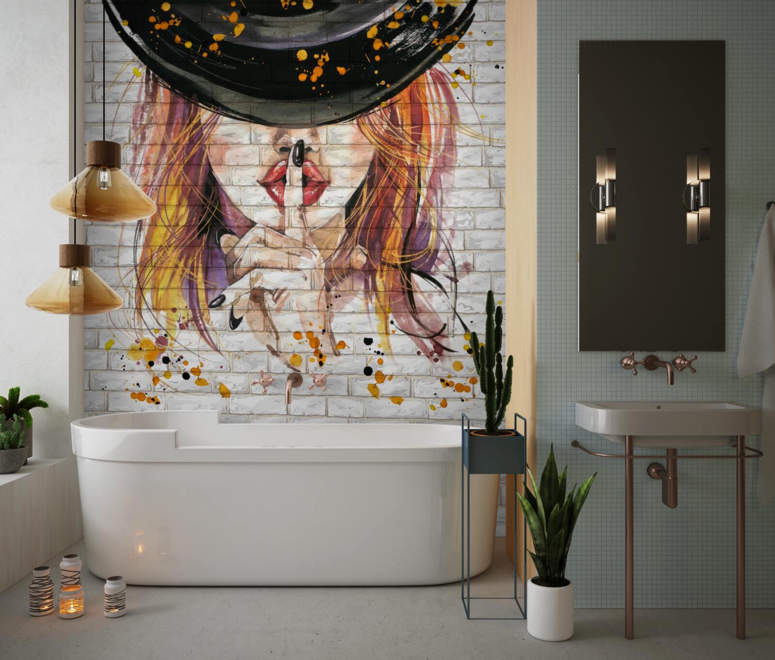 Papier peint la fille au chapeau se couvre la bouche avec son doigt