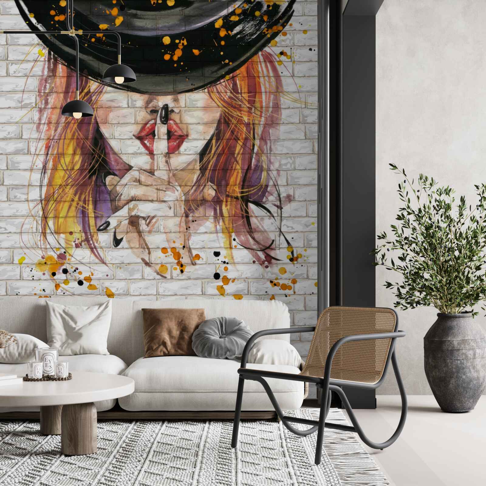 Papier peint la fille au chapeau se couvre la bouche avec son doigt