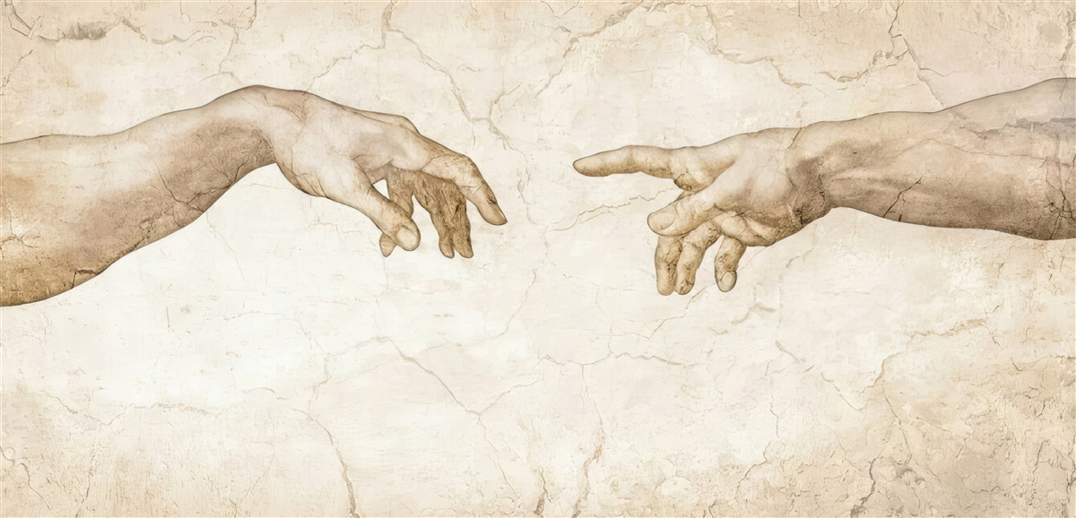 Papier peint deux mains tendues l'une vers l'autre