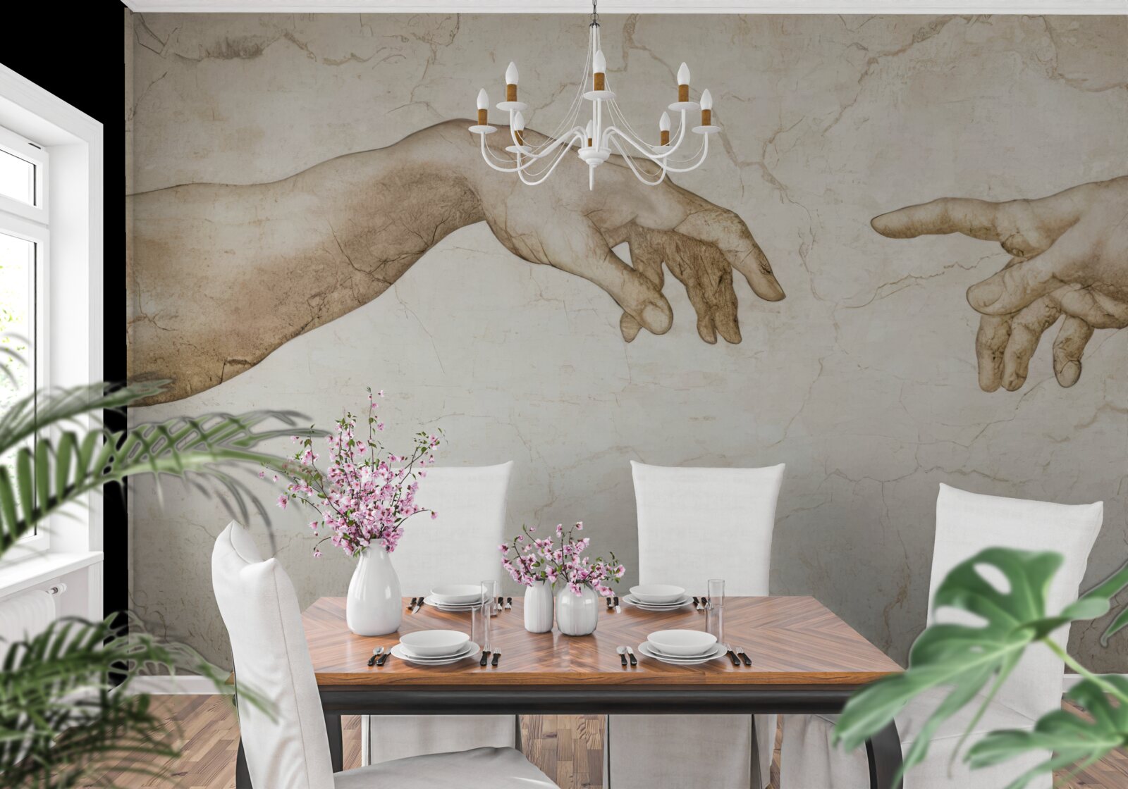 Papier peint deux mains tendues l'une vers l'autre