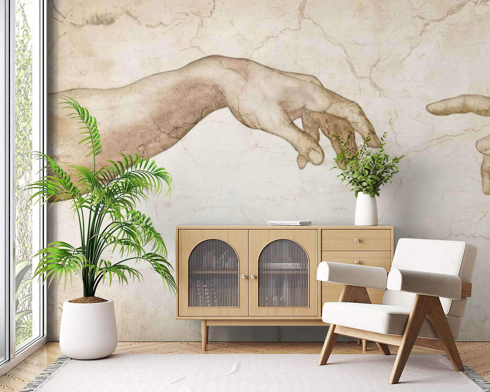 Papier peint deux mains tendues l'une vers l'autre