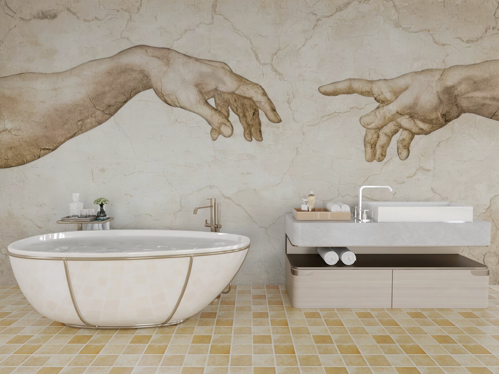 Papier peint deux mains tendues l'une vers l'autre