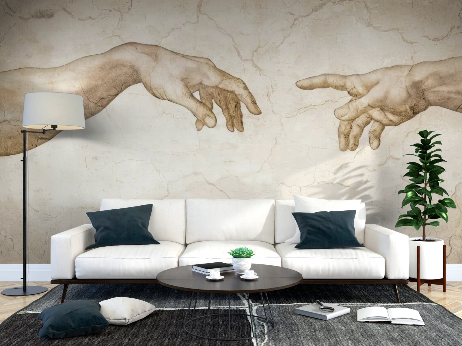 Papier peint deux mains tendues l'une vers l'autre