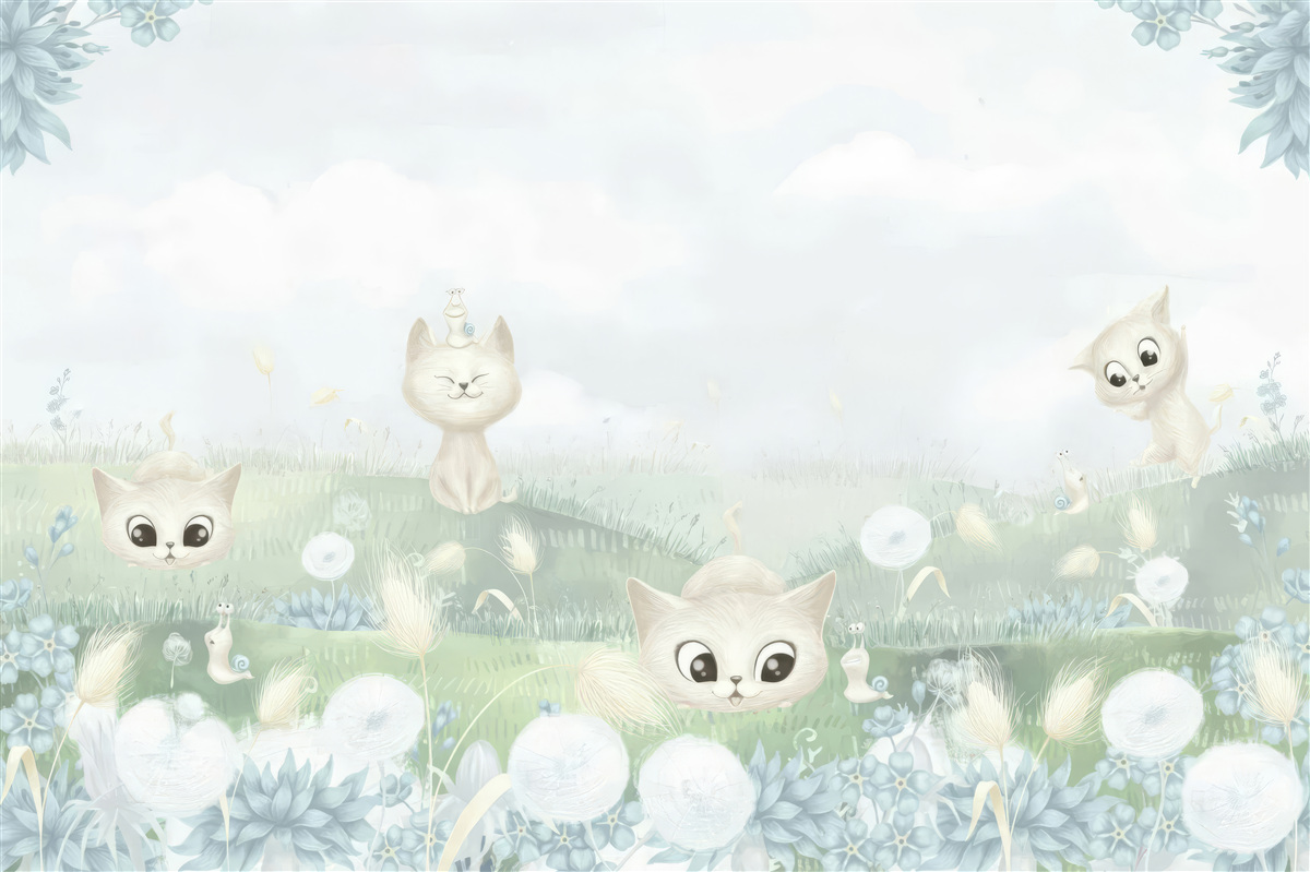 Papier peint petits chats sur une pelouse