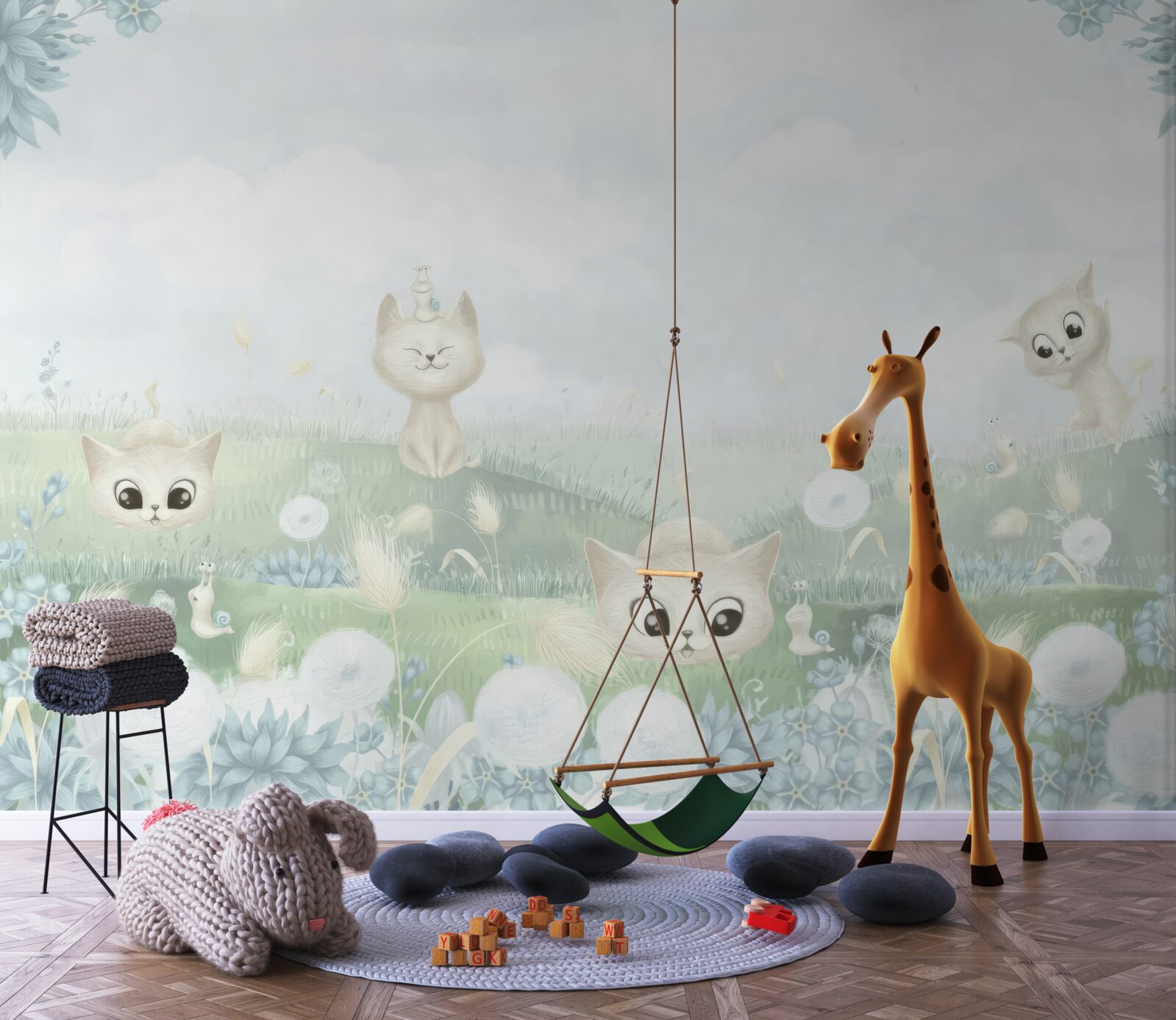 Papier peint petits chats sur une pelouse