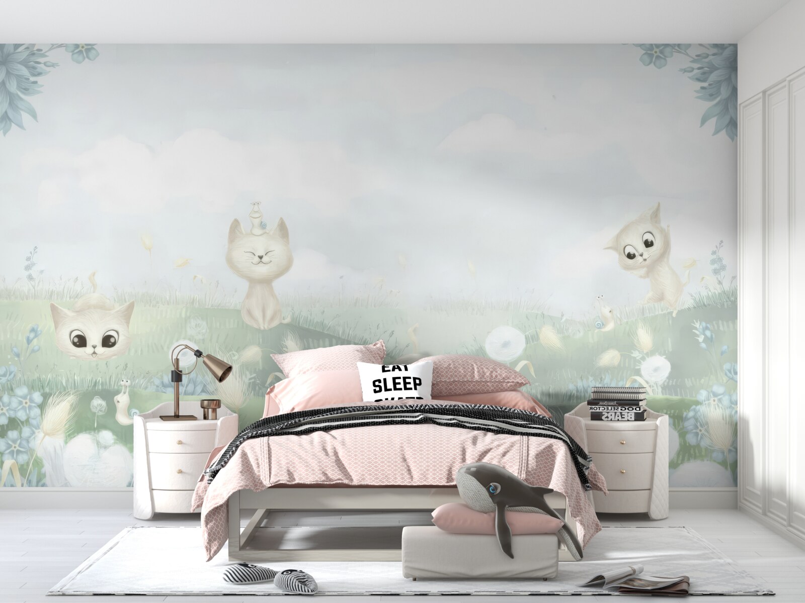 Papier peint petits chats sur une pelouse