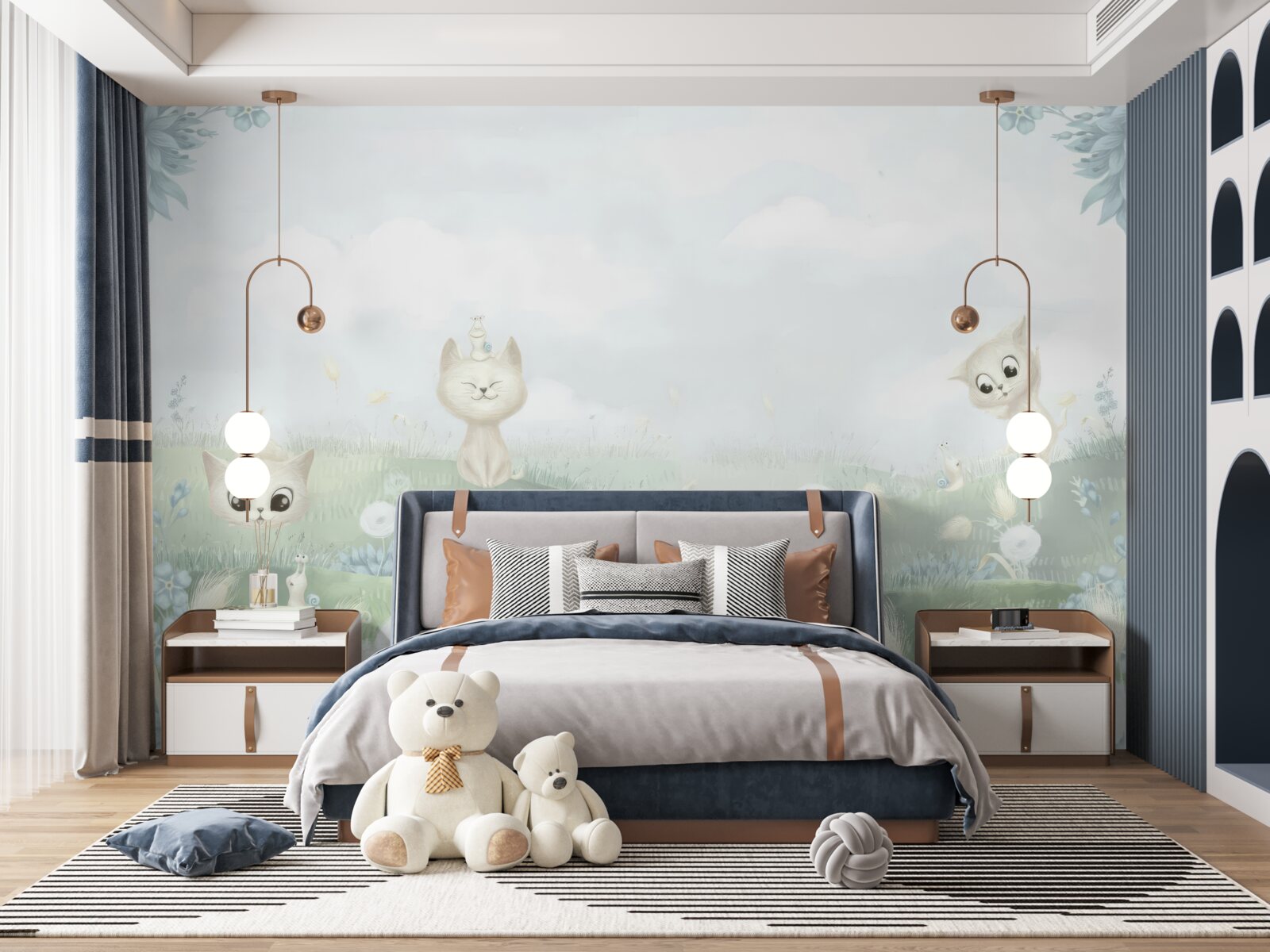 Papier peint petits chats sur une pelouse