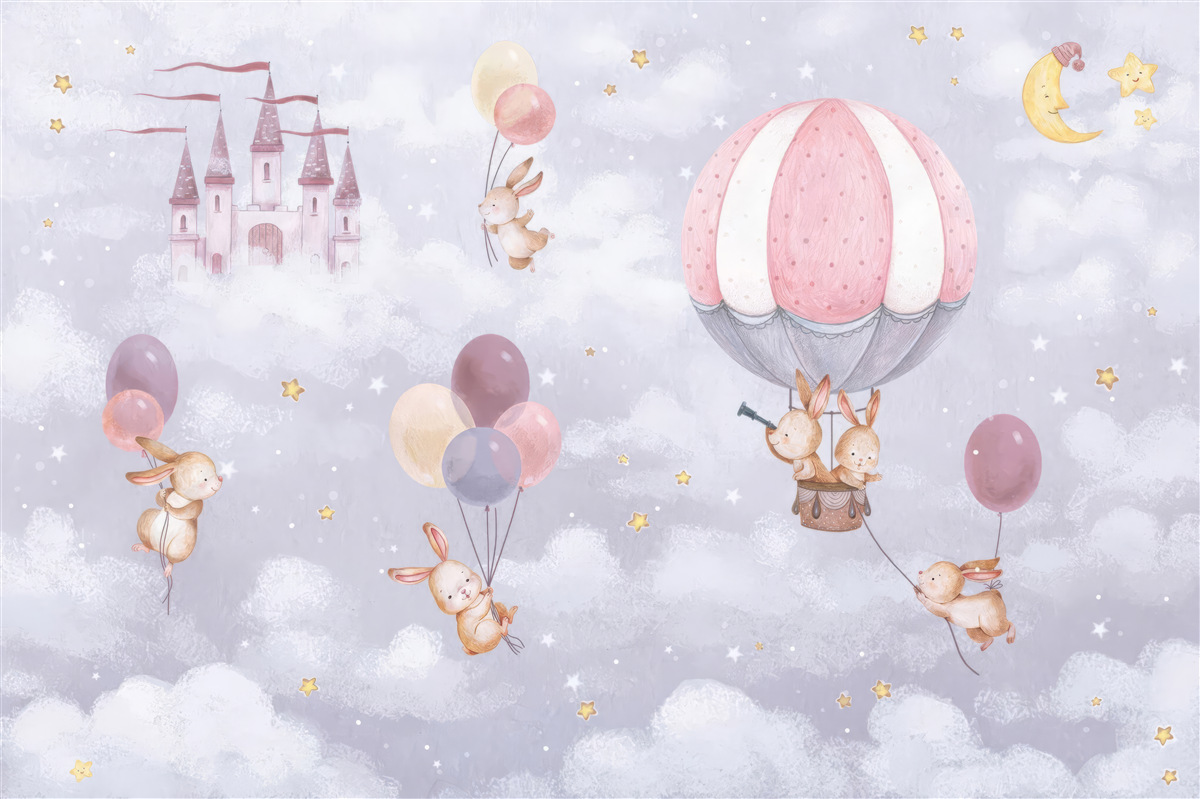 Papier peint les lapins volent dans des ballons