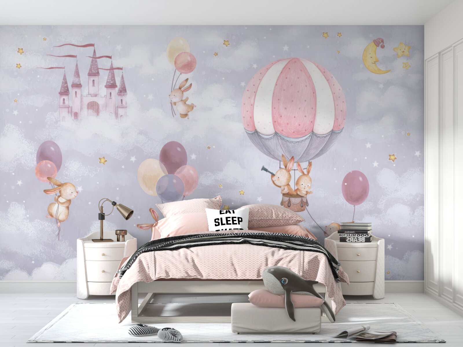 Papier peint les lapins volent dans des ballons