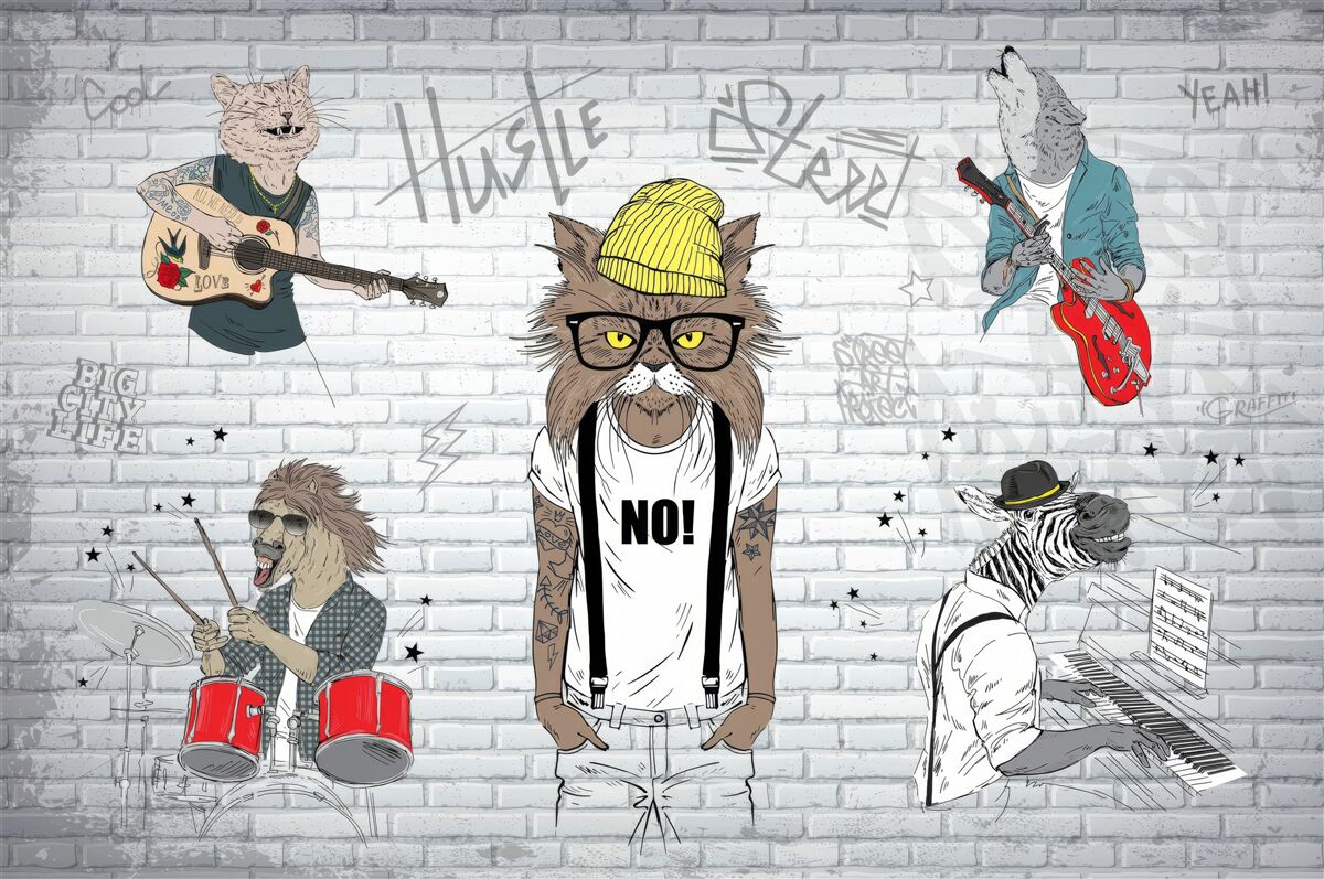 Papier peint animaux représentés comme musiciens