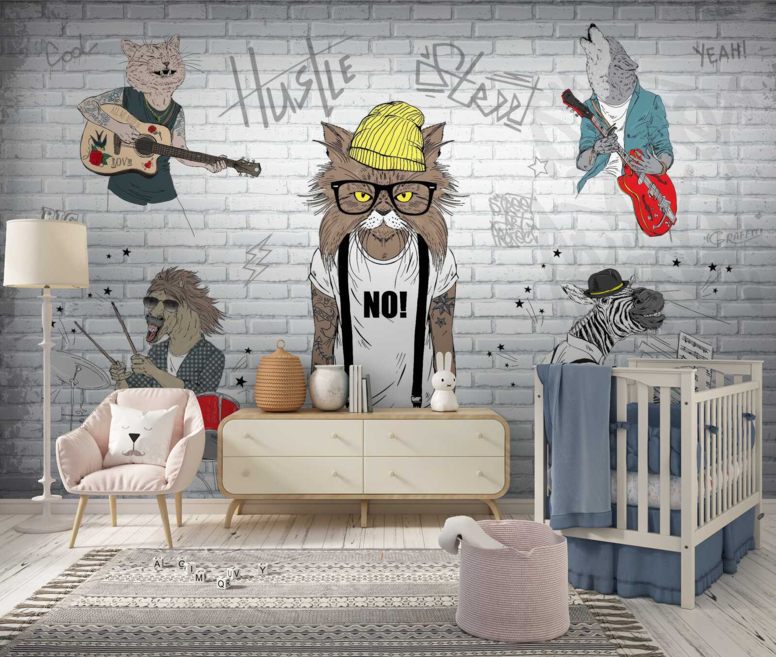 Papier peint animaux représentés comme musiciens