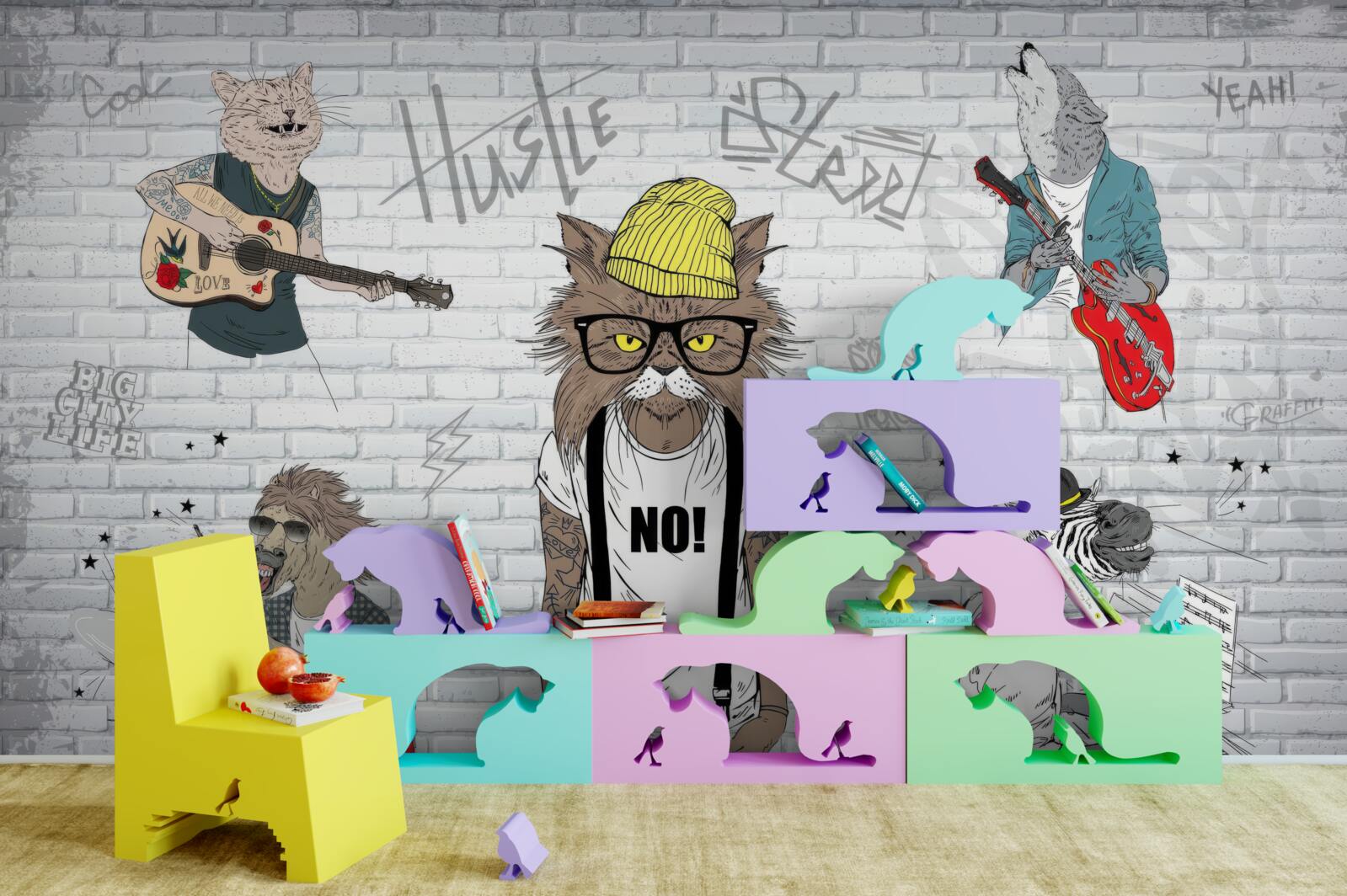 Papier peint animaux représentés comme musiciens