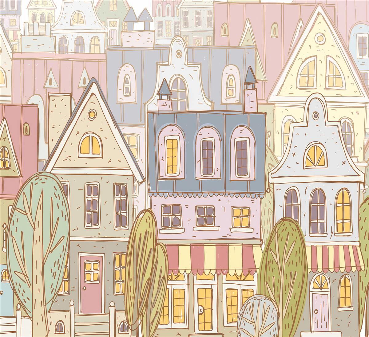 Papier peint maisons de différents types