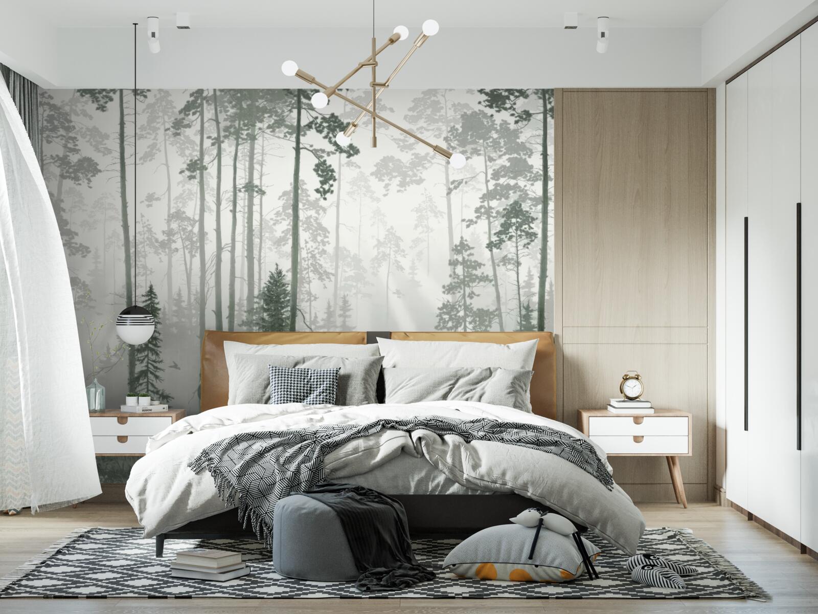 Papier peint ours dans une forêt enfumée