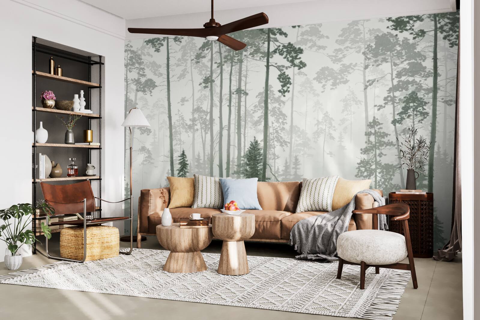 Papier peint ours dans une forêt enfumée