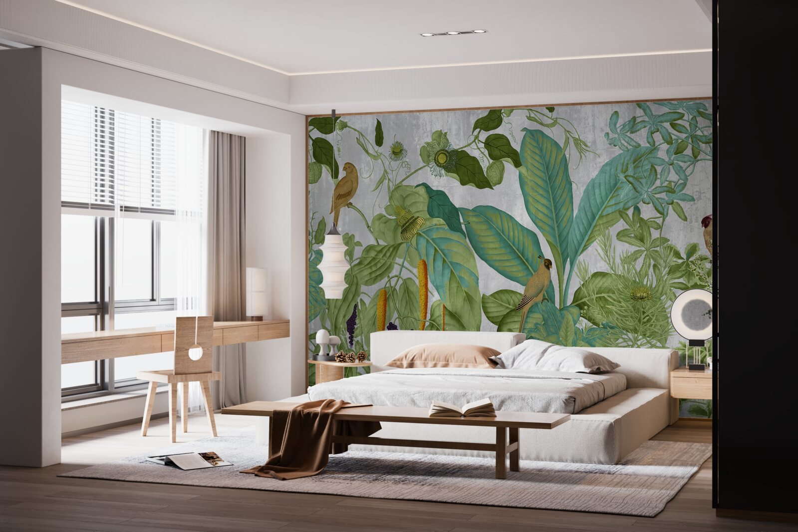 Papier peint parmi les feuilles vertes, il y a des perroquets