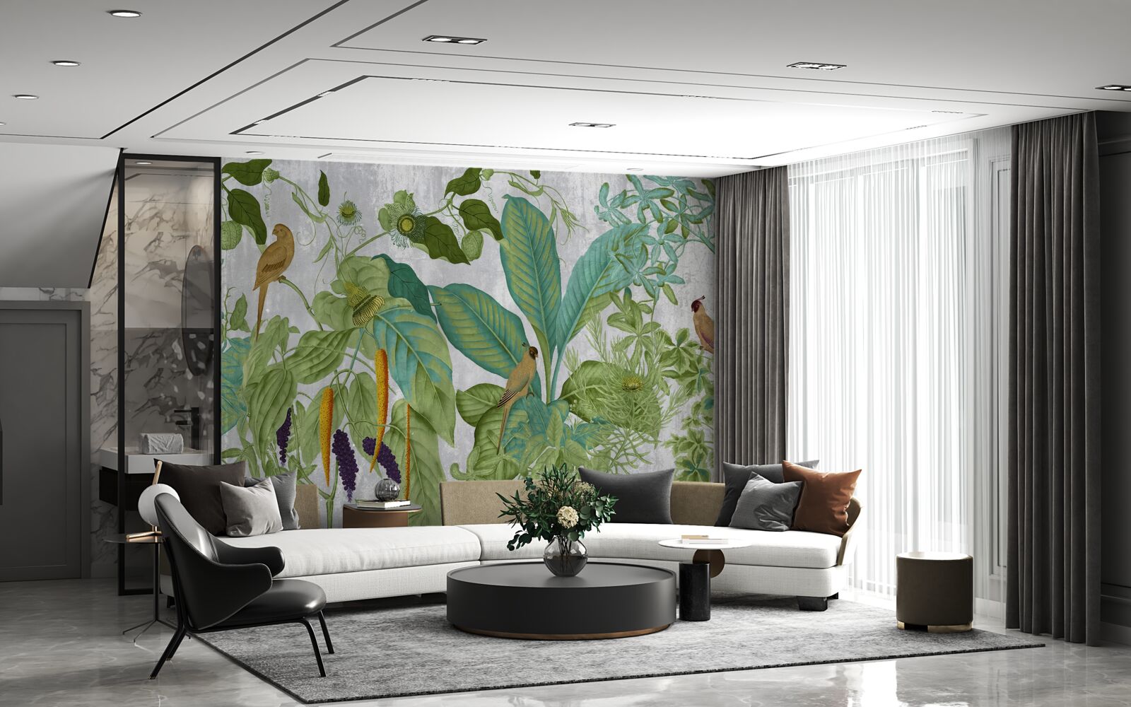 Papier peint parmi les feuilles vertes, il y a des perroquets