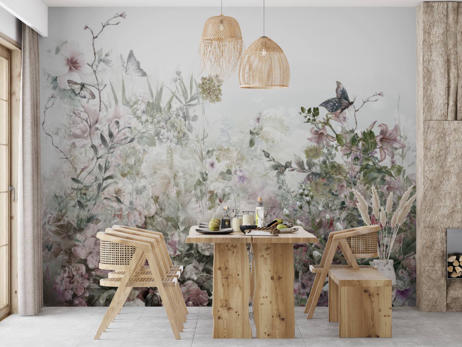 Papier peint les plantes sur lesquelles les papillons s'assoient