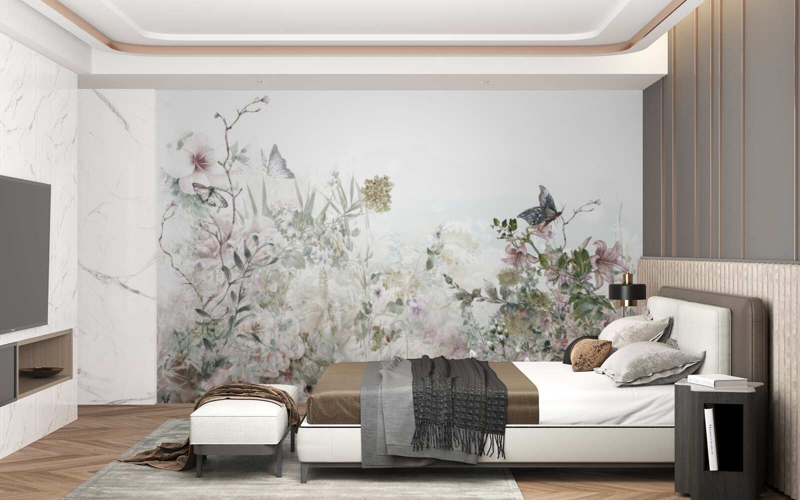 Papier peint les plantes sur lesquelles les papillons s'assoient