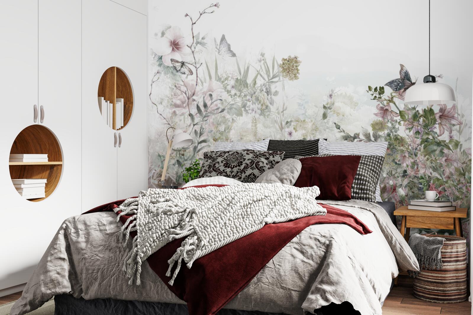 Papier peint les plantes sur lesquelles les papillons s'assoient