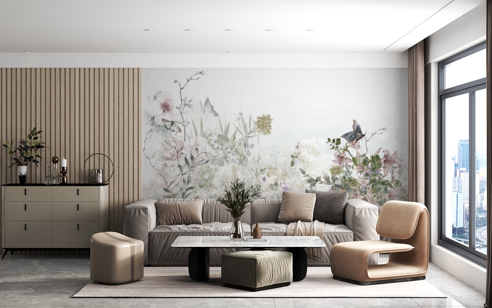 Papier peint les plantes sur lesquelles les papillons s'assoient