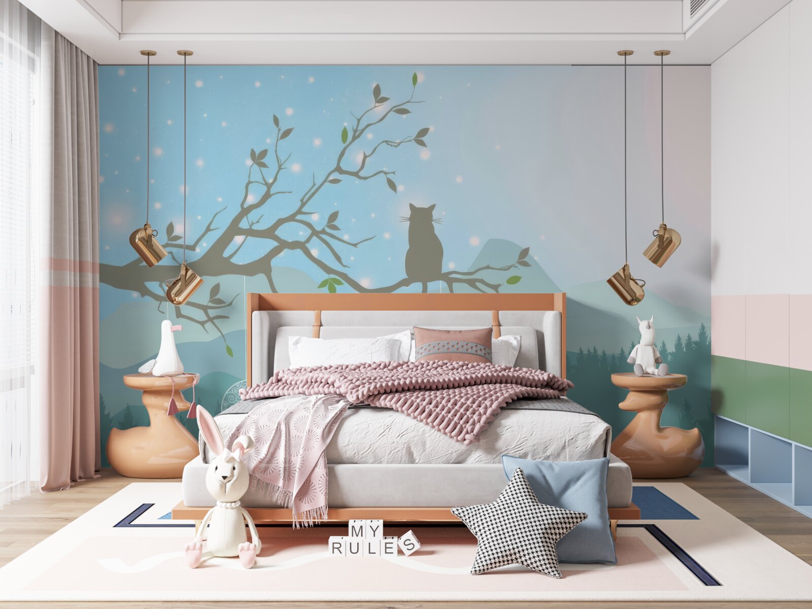 Papier peint un chaton seul est assis sur une branche d'arbre