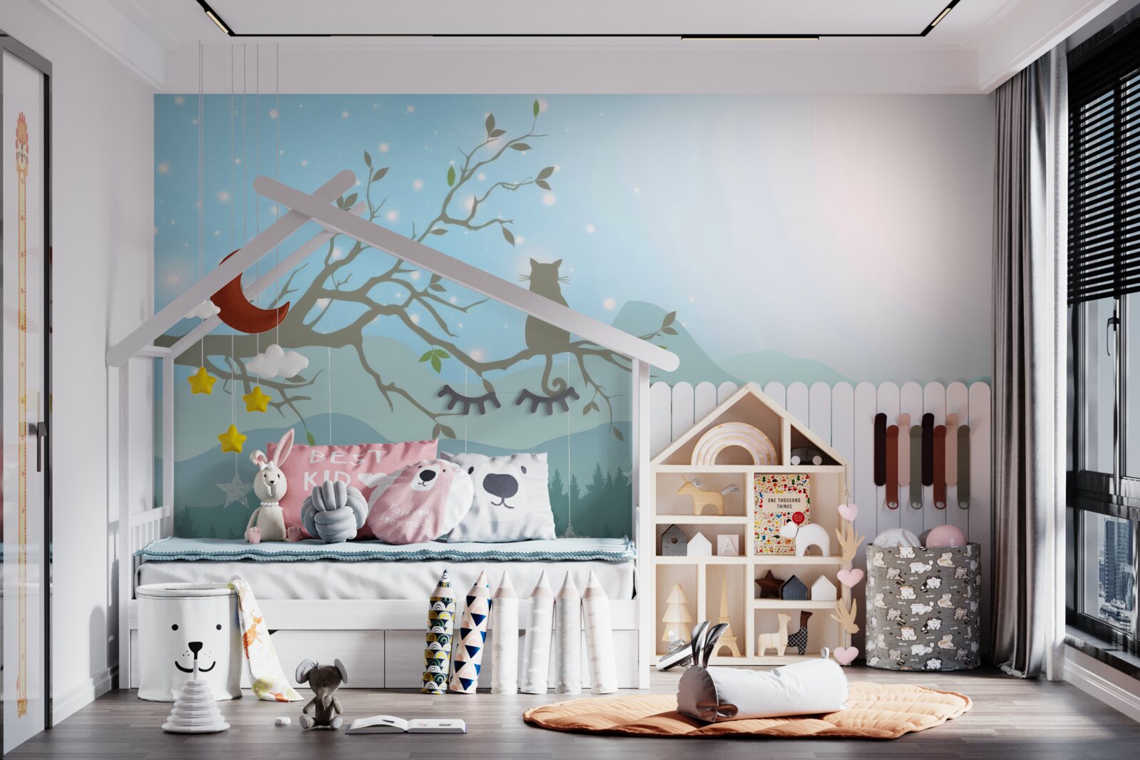 Papier peint un chaton seul est assis sur une branche d'arbre