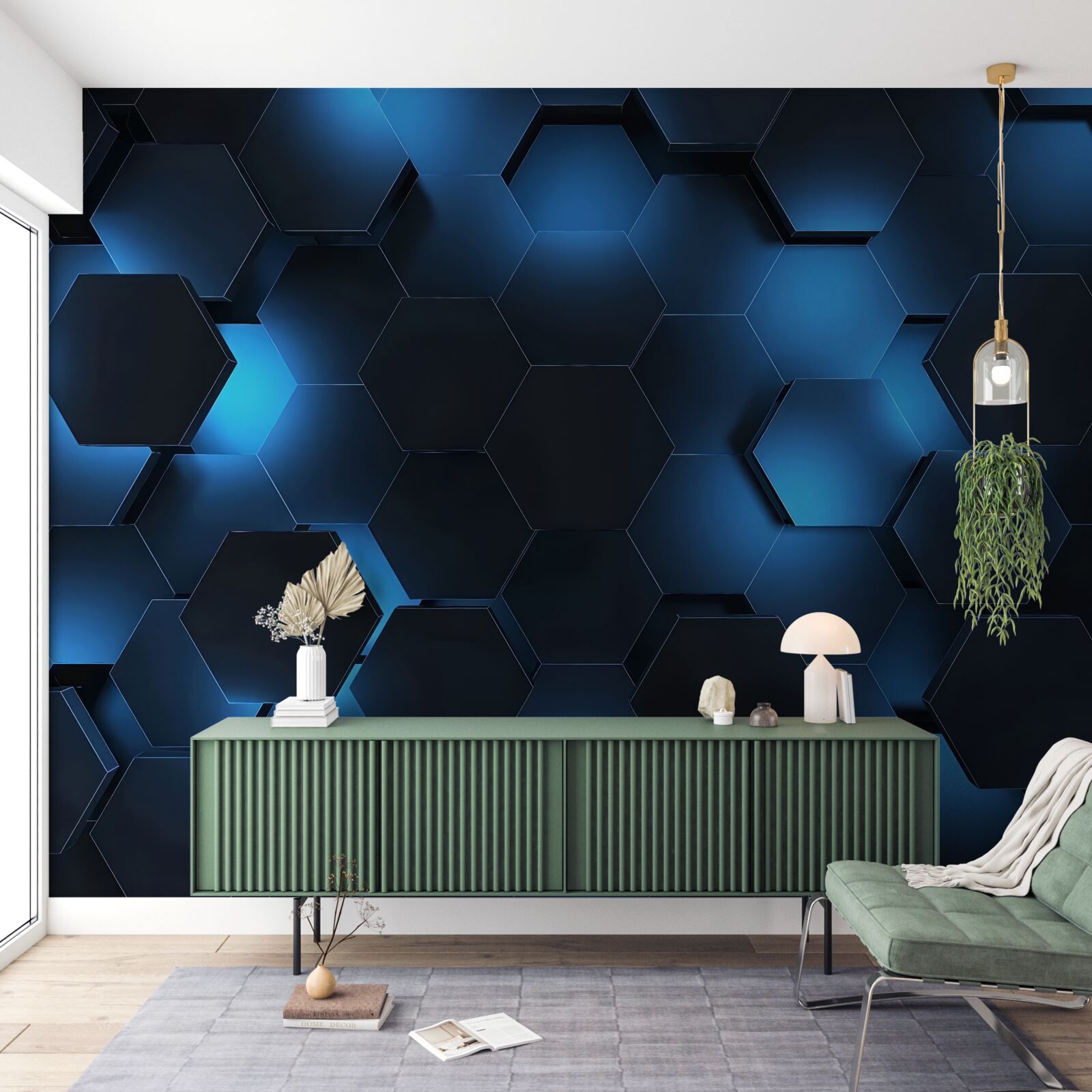 Papier peint les hexagones sont bleu foncé