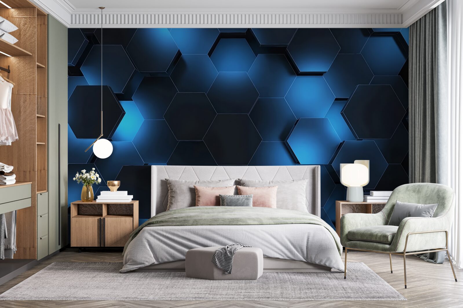 Papier peint les hexagones sont bleu foncé