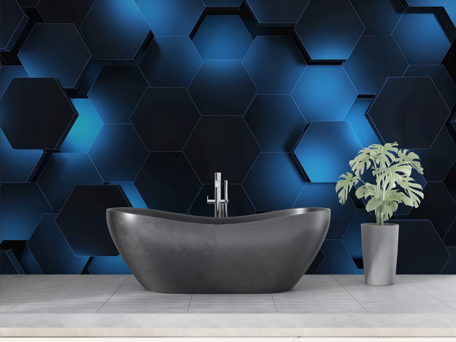 Papier peint les hexagones sont bleu foncé