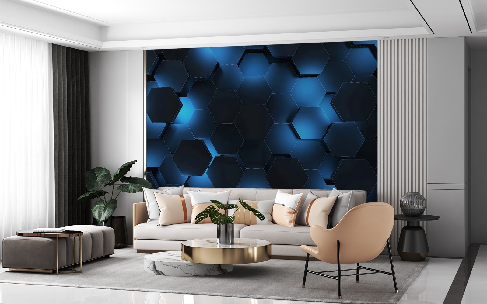 Papier peint les hexagones sont bleu foncé