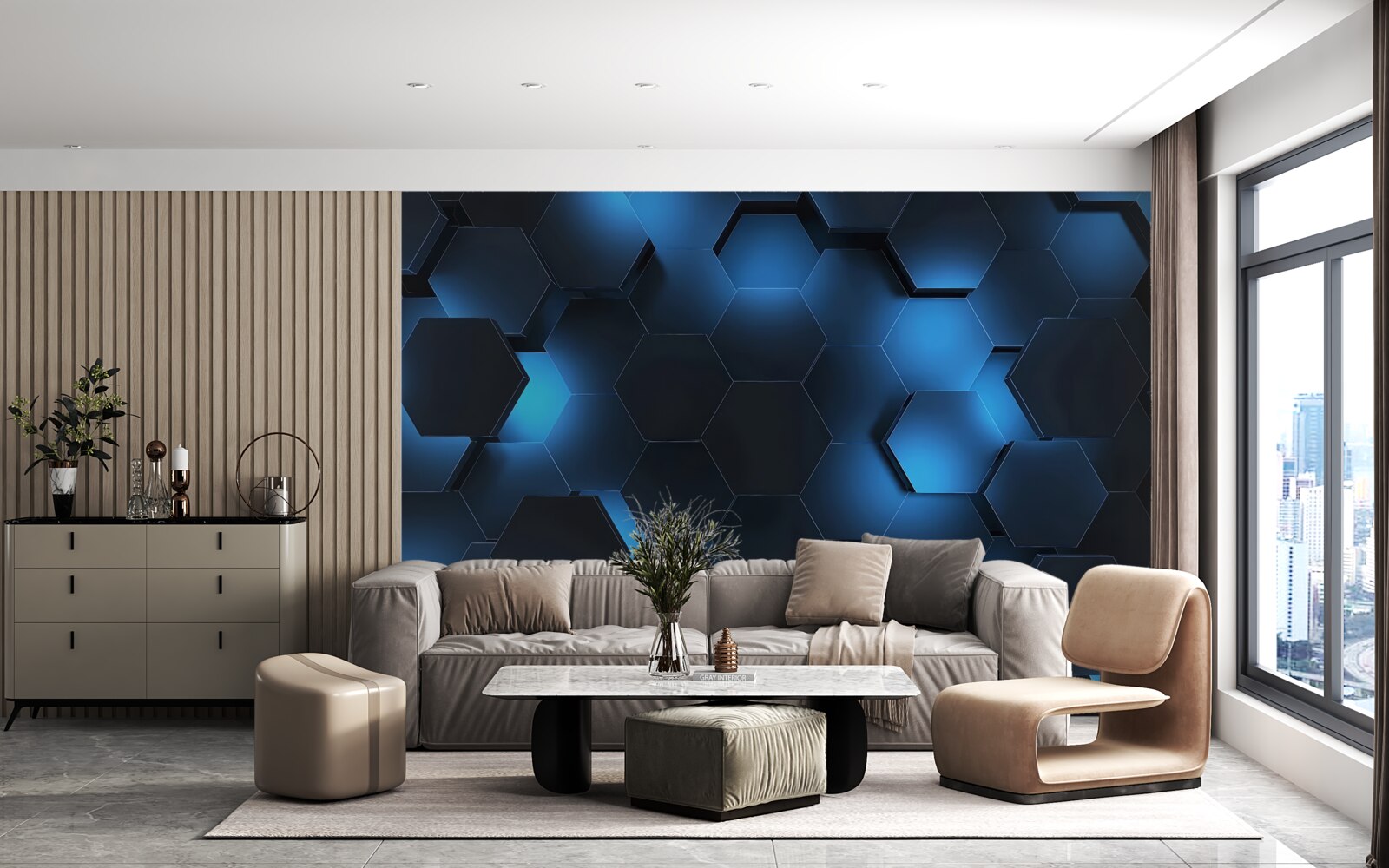 Papier peint les hexagones sont bleu foncé