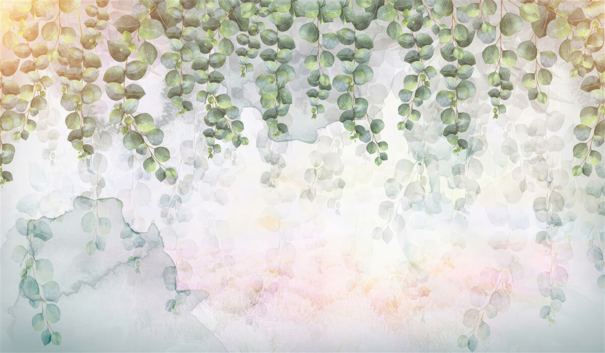 Papier peint branches pendantes avec des feuilles vertes