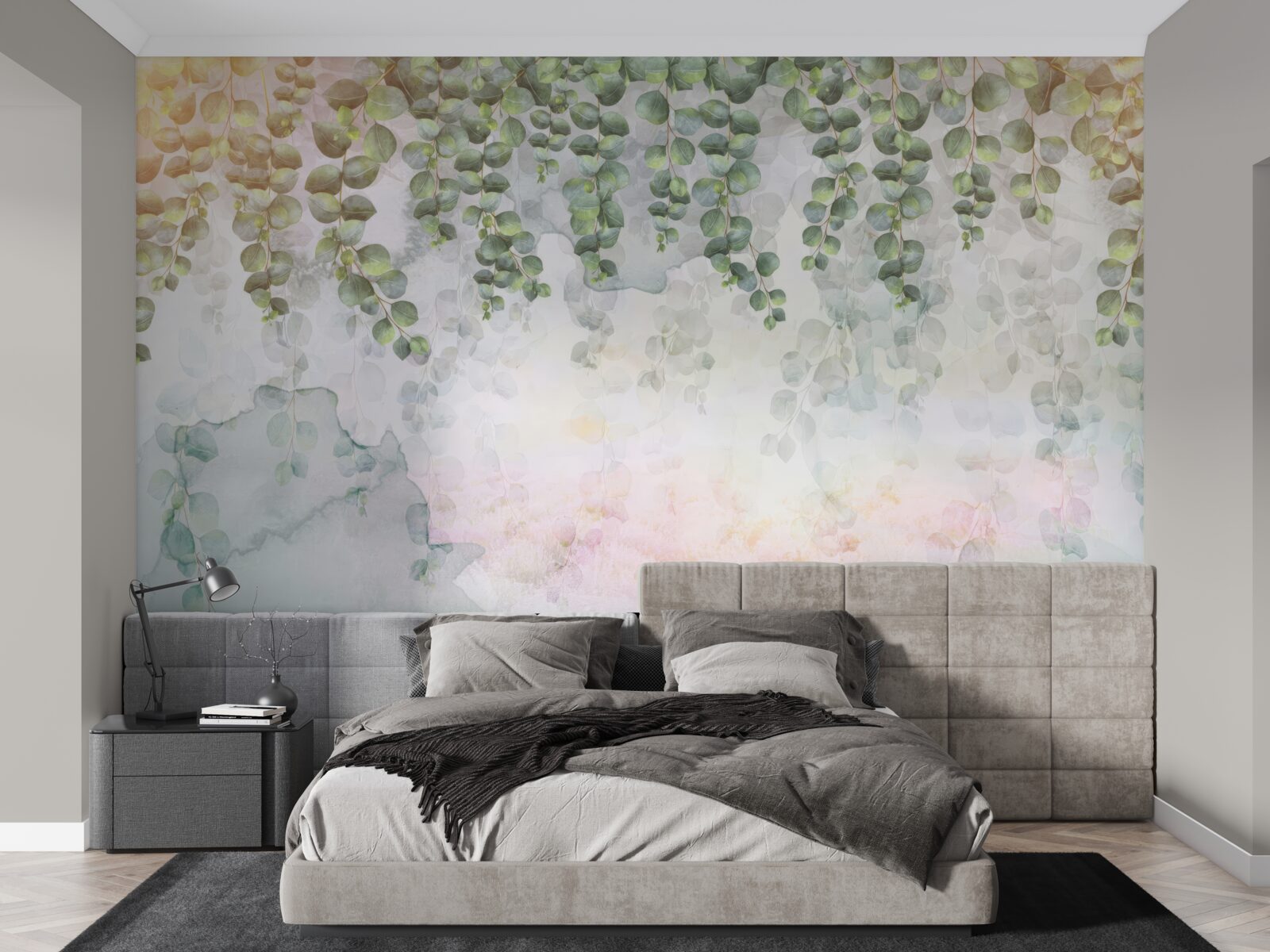 Papier peint branches pendantes avec des feuilles vertes