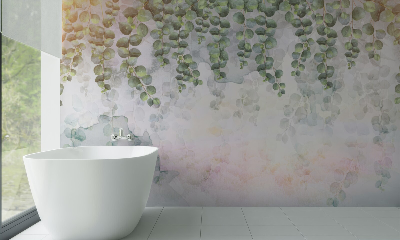 Papier peint branches pendantes avec des feuilles vertes