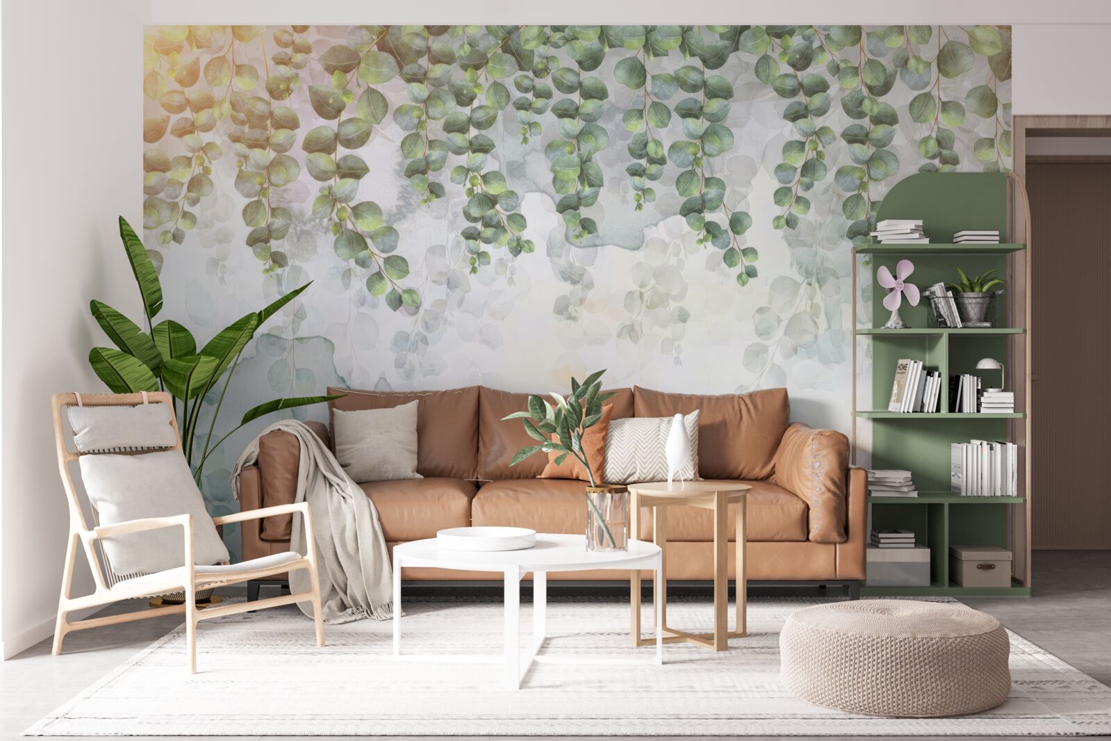 Papier peint branches pendantes avec des feuilles vertes