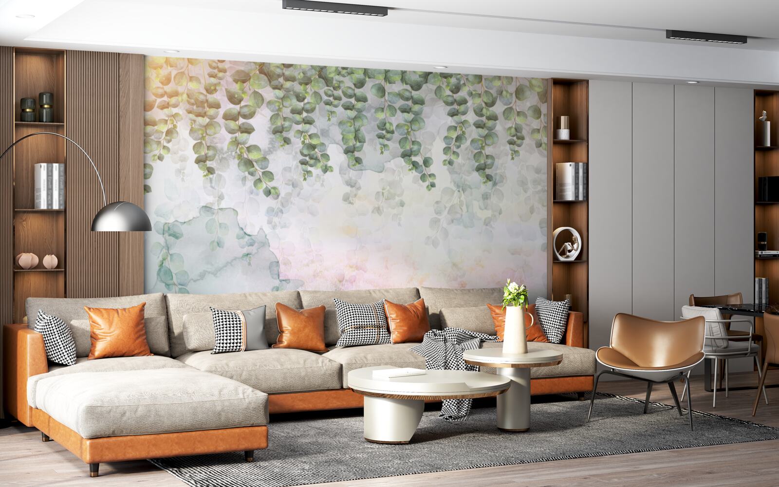 Papier peint branches pendantes avec des feuilles vertes