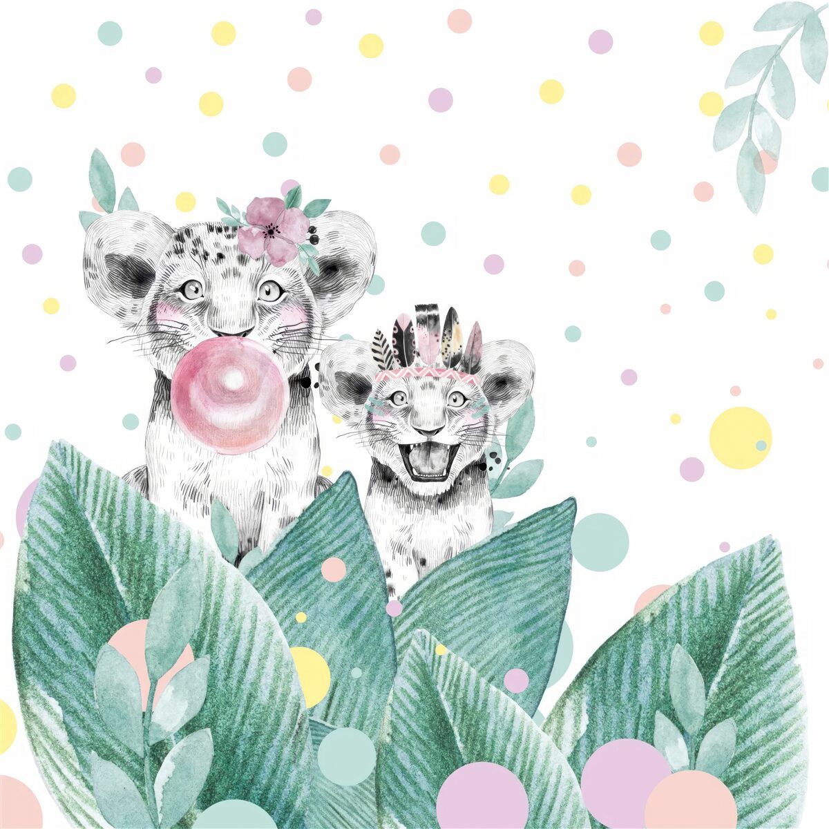 Papier peint une lionne émerge de derrière les feuilles