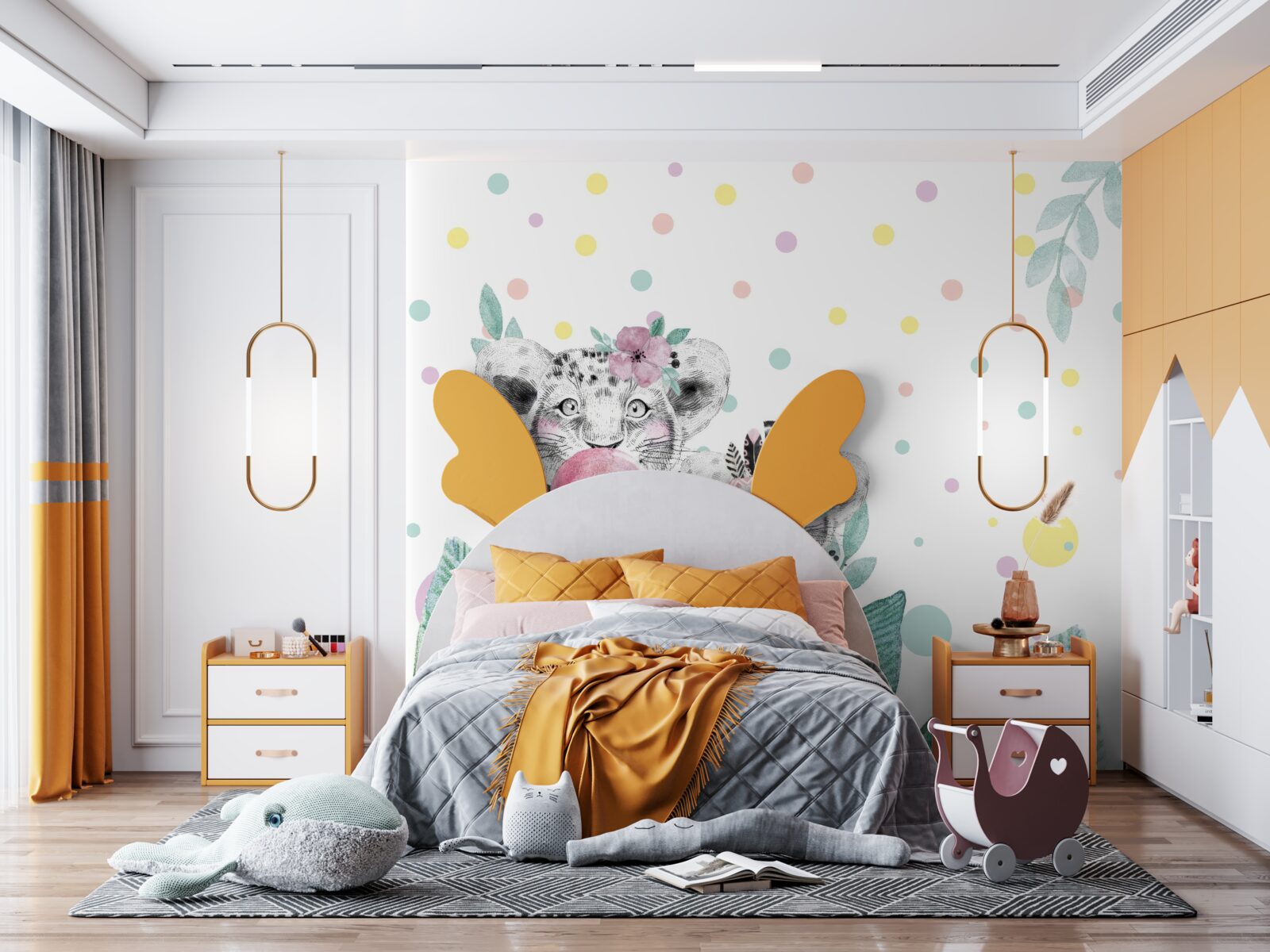 Papier peint une lionne émerge de derrière les feuilles