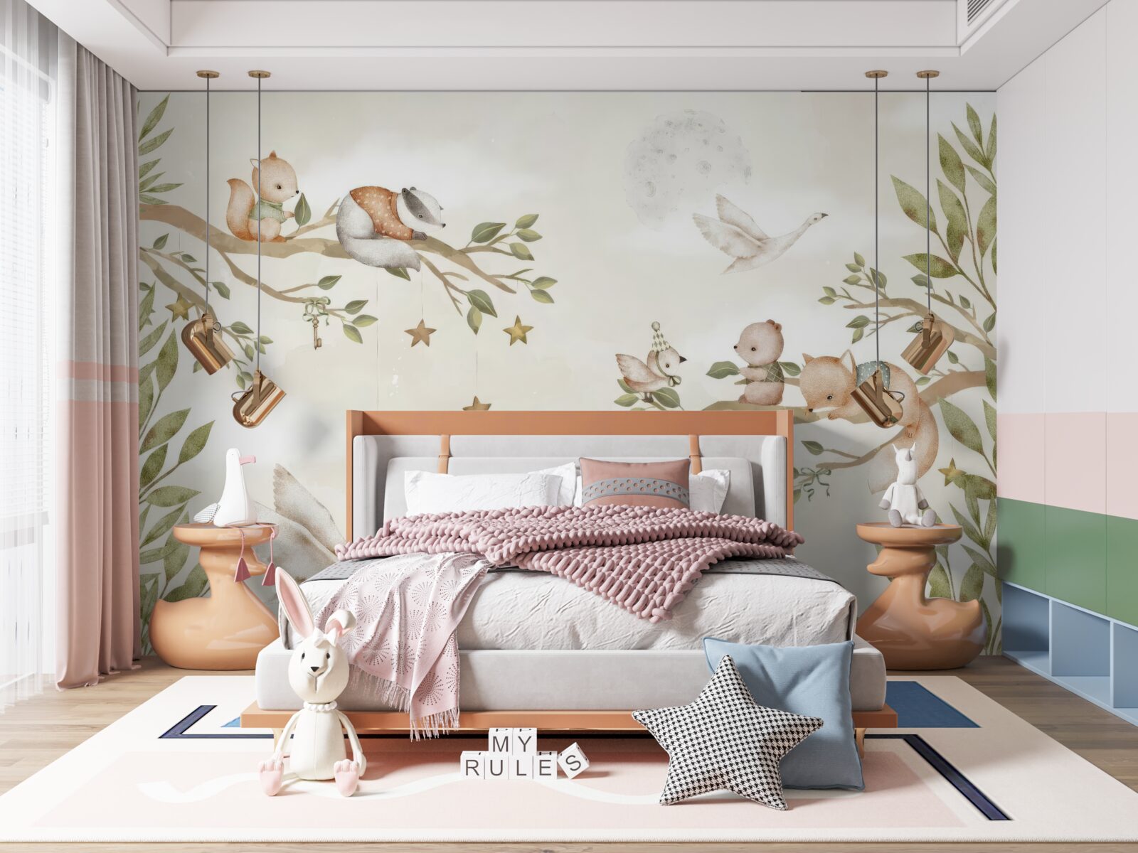 Papier peint divers animaux étaient assis sur les branches de l'arbre